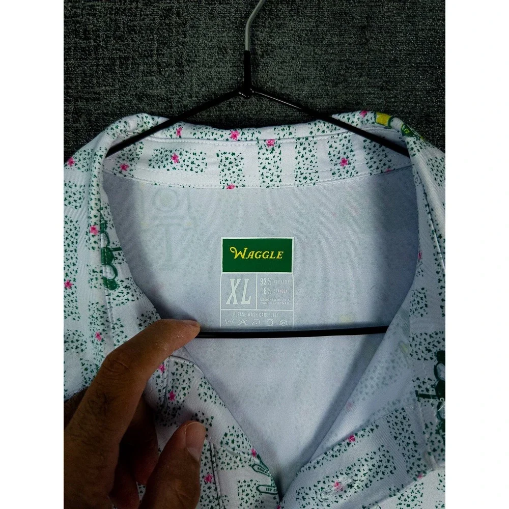 Waggle Gnomes Only Golf Print Polo Shirt Mens XL White Green Masters Party - Picture 3 of 7